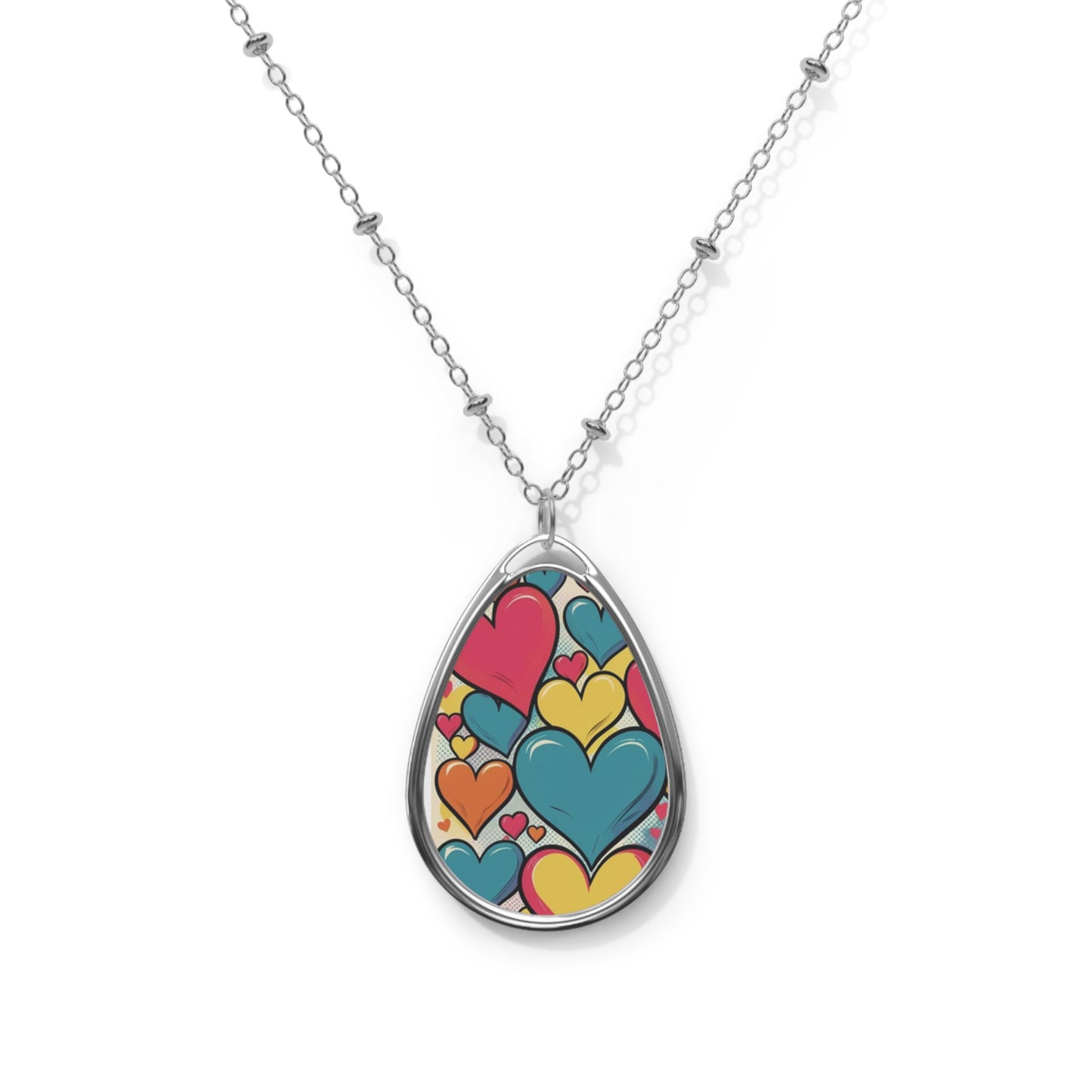 Vivid Heart Pattern Oval Necklace, Unique Jewelry Gift for Her, Boho Charm, Friendship Gift, Everyday Wear, Valentine’s Day