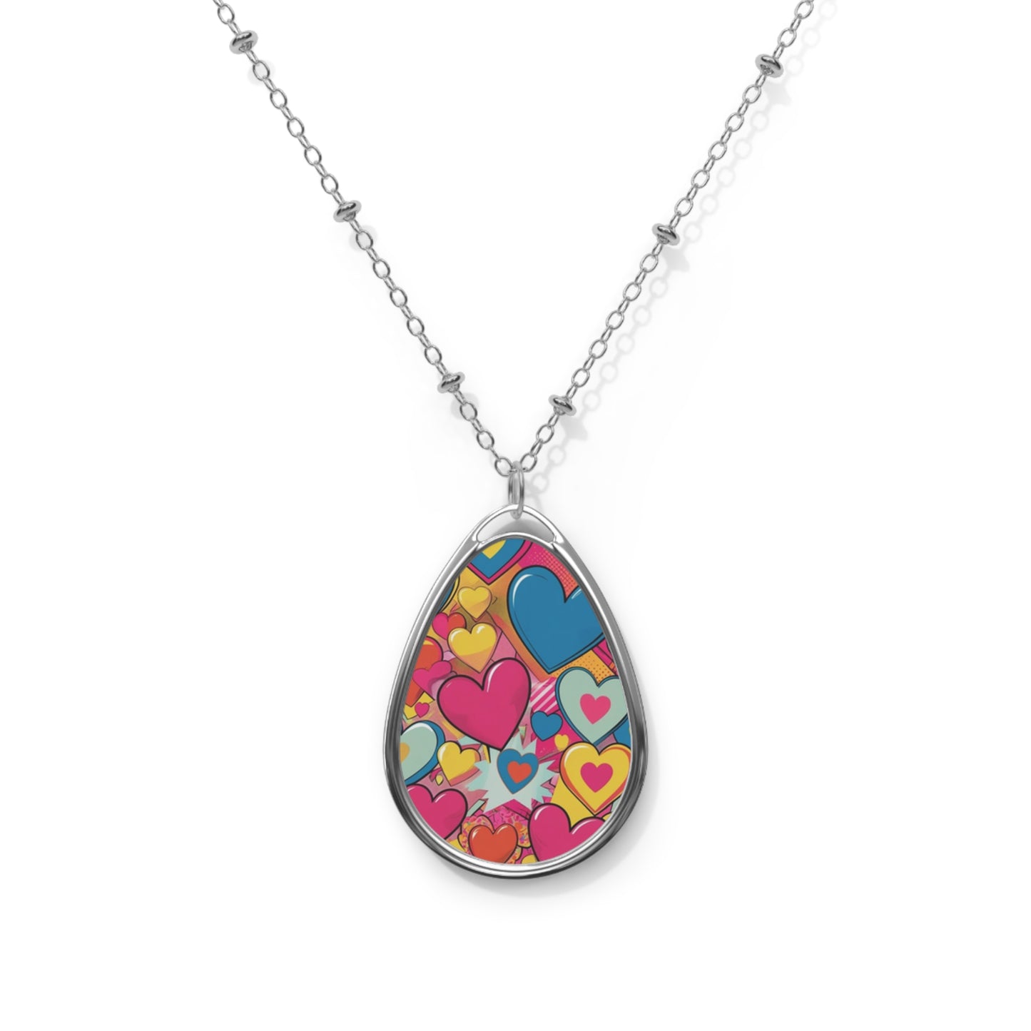 Sweet Heart Pattern Oval Necklace, Unique Jewelry Gift for Her, Boho Charm, Friendship Gift, Everyday Wear, Valentine’s Day