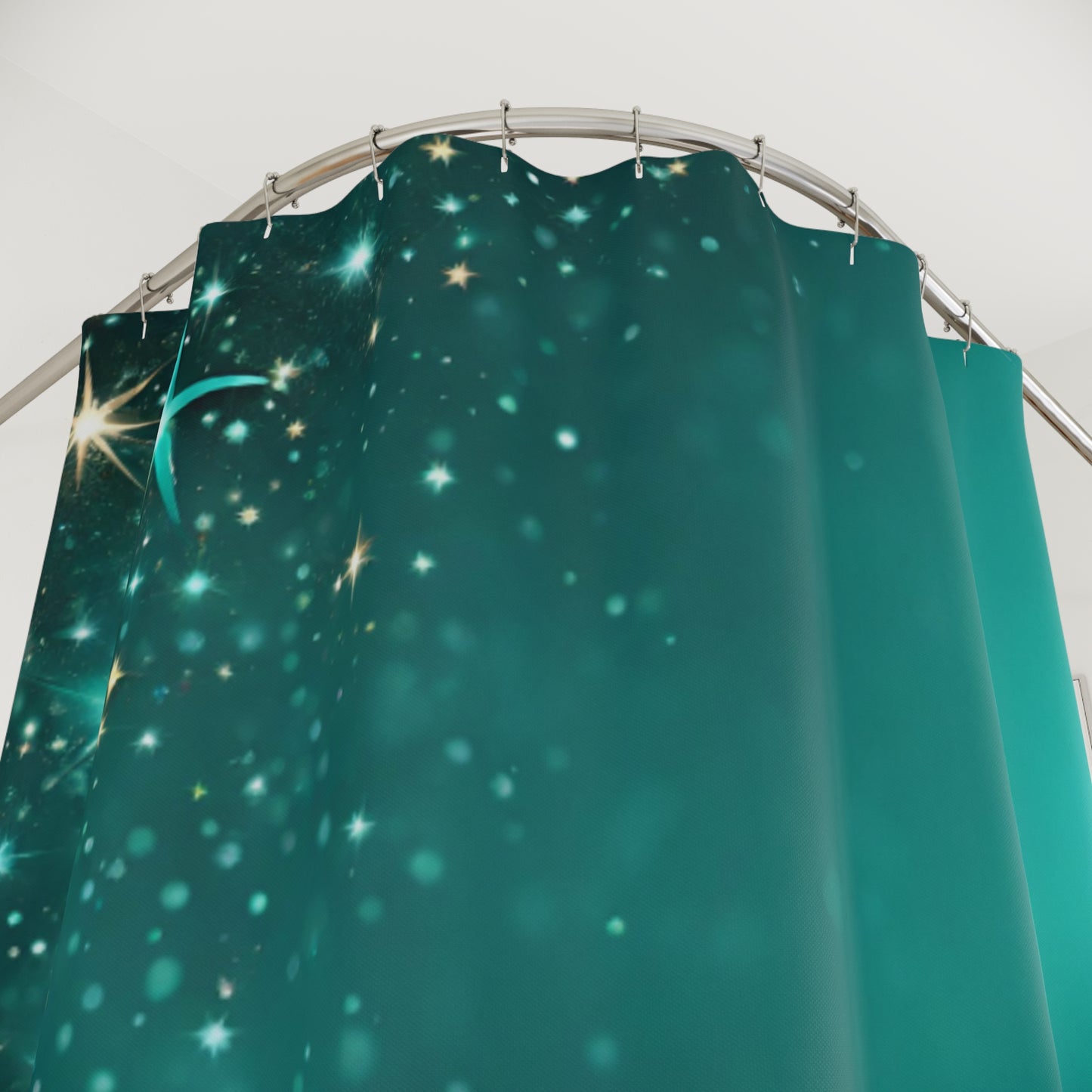 Starfilled Night Shower Curtain - Teal Glam Decor for Bathroom