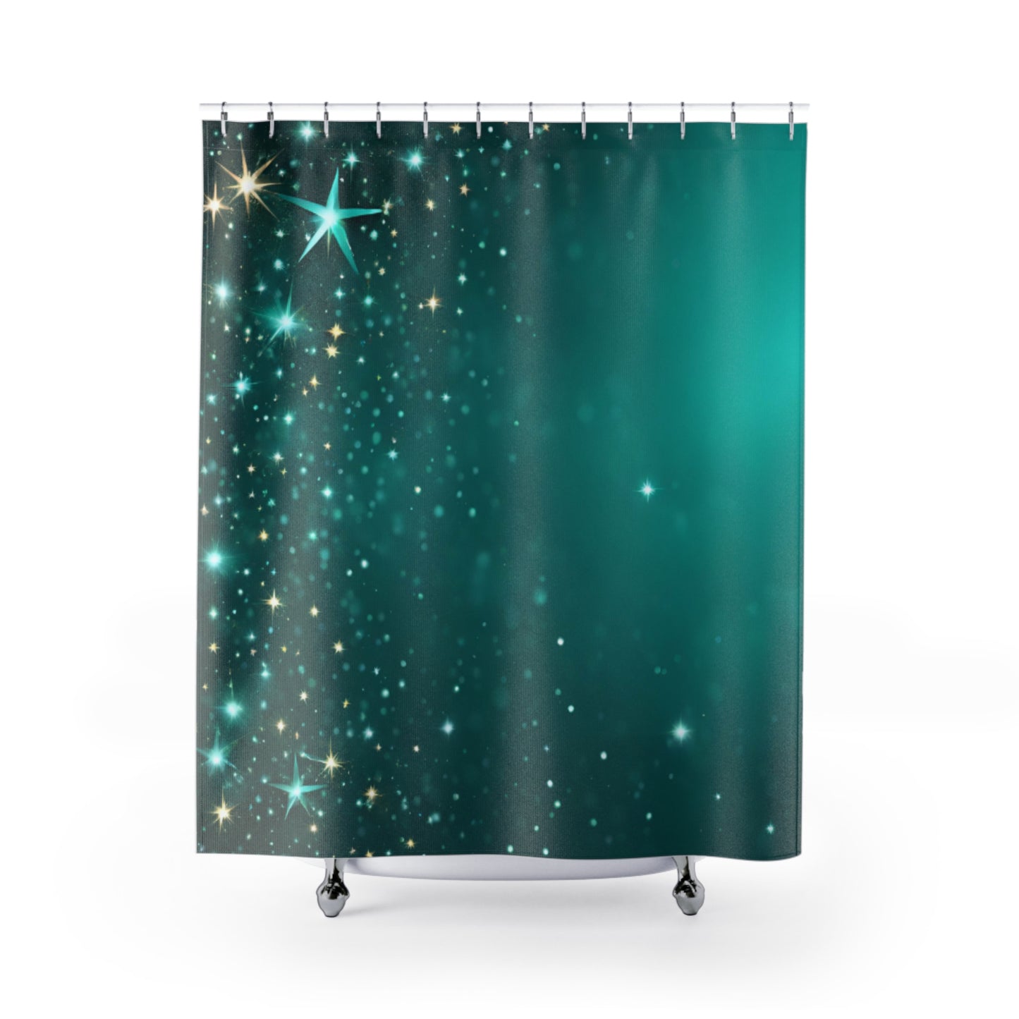 Starfilled Night Shower Curtain - Teal Glam Decor for Bathroom