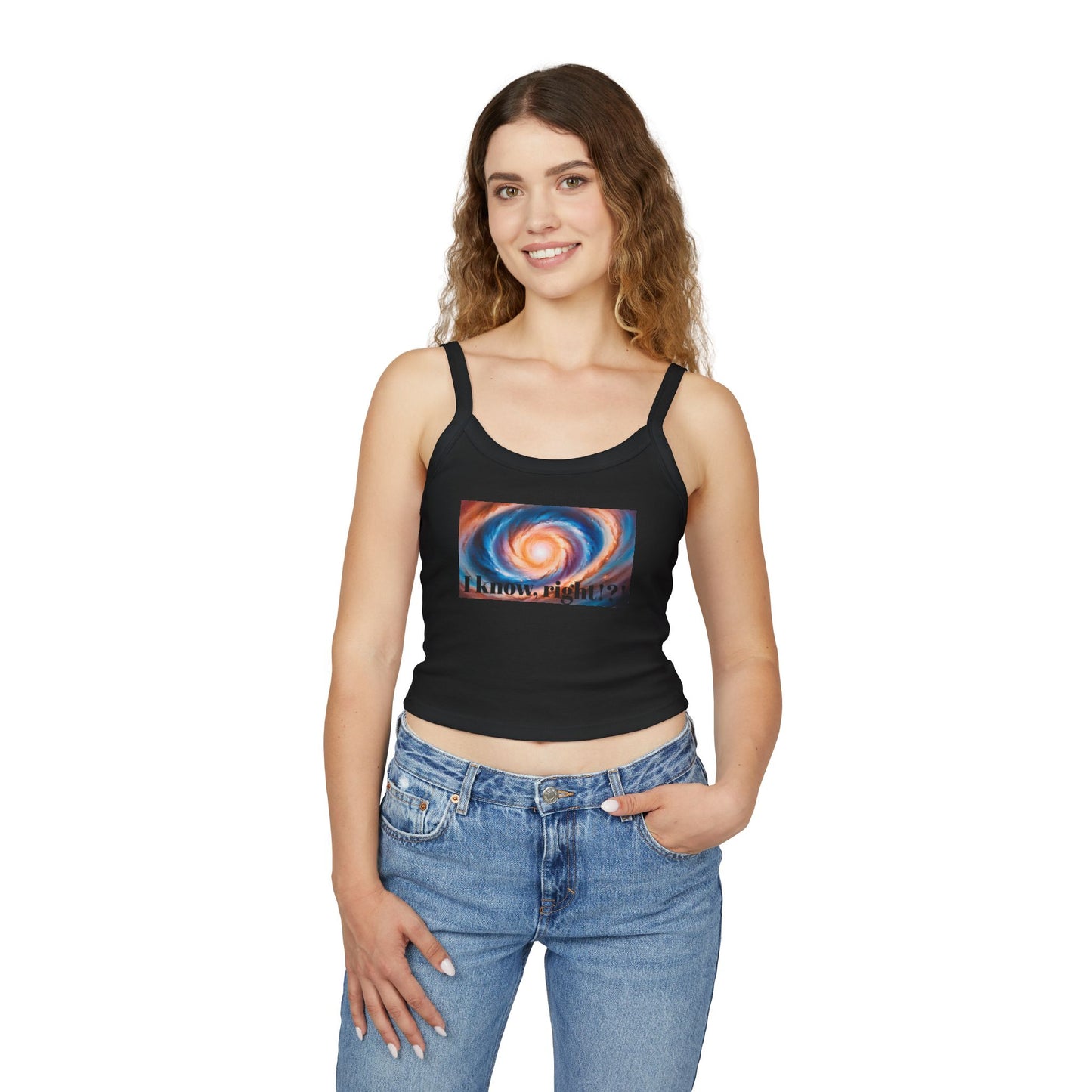 Galactic Vibes Women's Spaghetti Strap Tank Top, Casual Summer Wear, Fashionable Gift for Space Lovers, Perfect for Festivals, Lounge