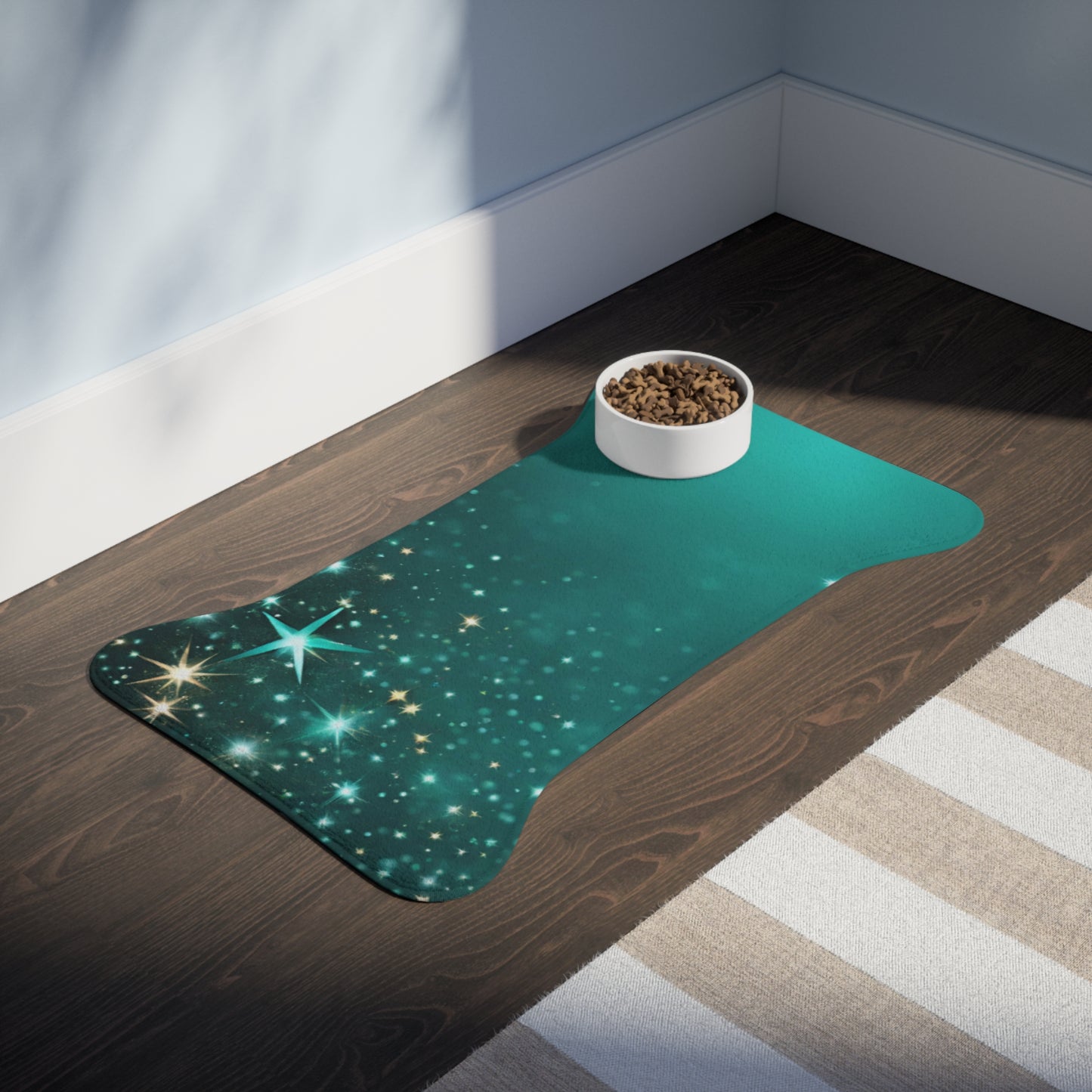 Starfilled Night Pet Feeding Mat - Non-Slip & Stylish Design for Dogs and Cats