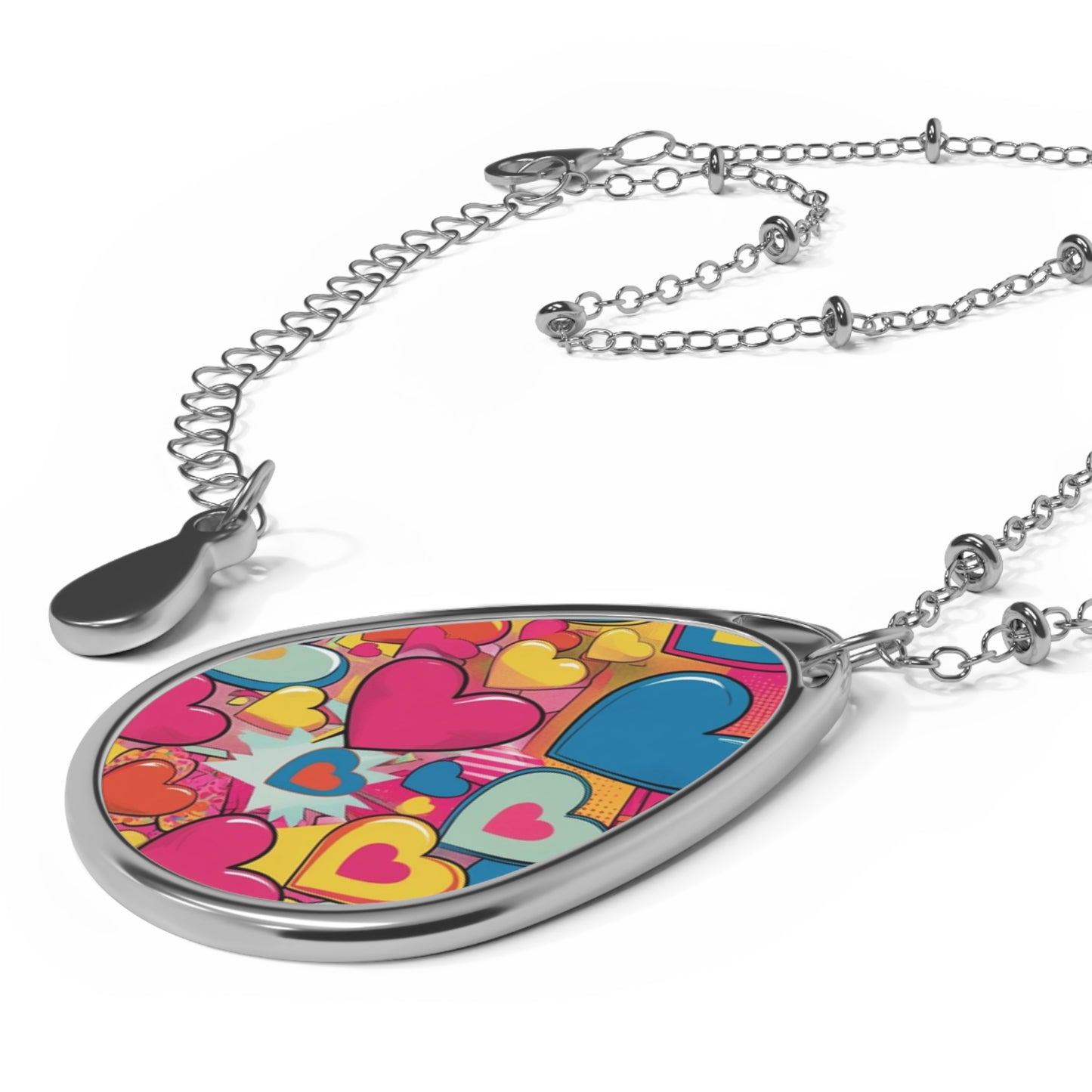 Sweet Heart Pattern Oval Necklace, Unique Jewelry Gift for Her, Boho Charm, Friendship Gift, Everyday Wear, Valentine’s Day