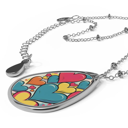 Vivid Heart Pattern Oval Necklace, Unique Jewelry Gift for Her, Boho Charm, Friendship Gift, Everyday Wear, Valentine’s Day