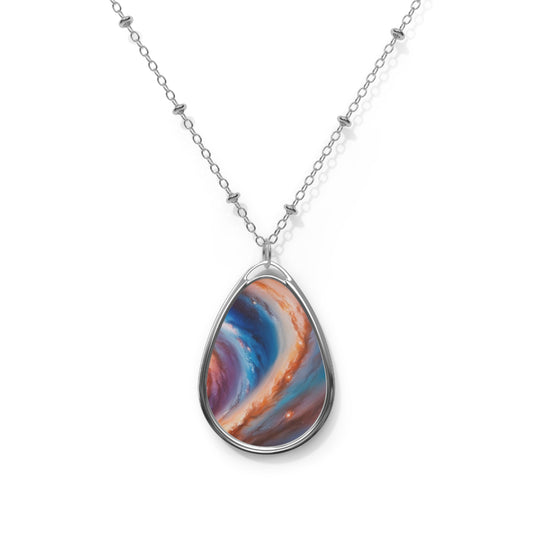 Cosmic Oval Necklace, Celestial Jewelry, Sci-Fi Inspired Pendant, Stylish Gift for Her, Astrology Lover's Accessory