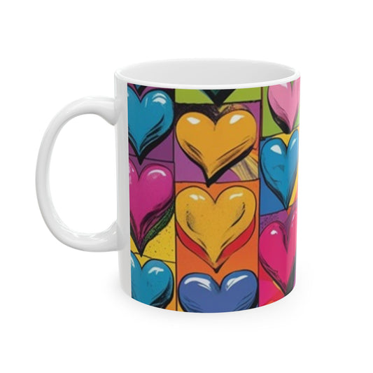 Colorful Heart Design Ceramic Mug - Perfect for Valentine's Day, Gift Idea for Friends, Home Decor, Coffee Lover's Delight