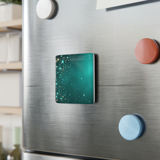 Starfilled Night Porcelain Magnet - Teal Decorative Square Magnet for Home Decor