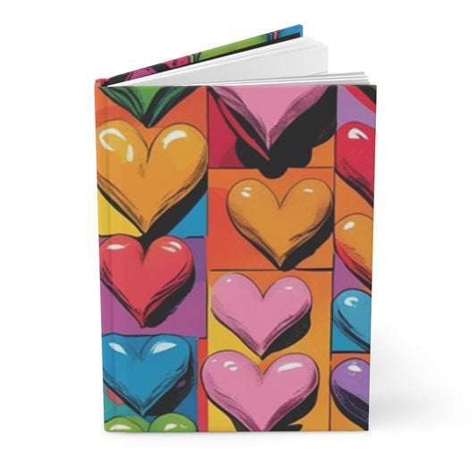 Colorful Heart Pattern Hardcover Journal - Cute Notebook for Writing, Gift for Teens, Valentine's, Art Journal, School Supplies
