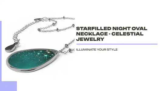 Starfilled Night Oval Necklace - Celestial Jewelry by@Outfy